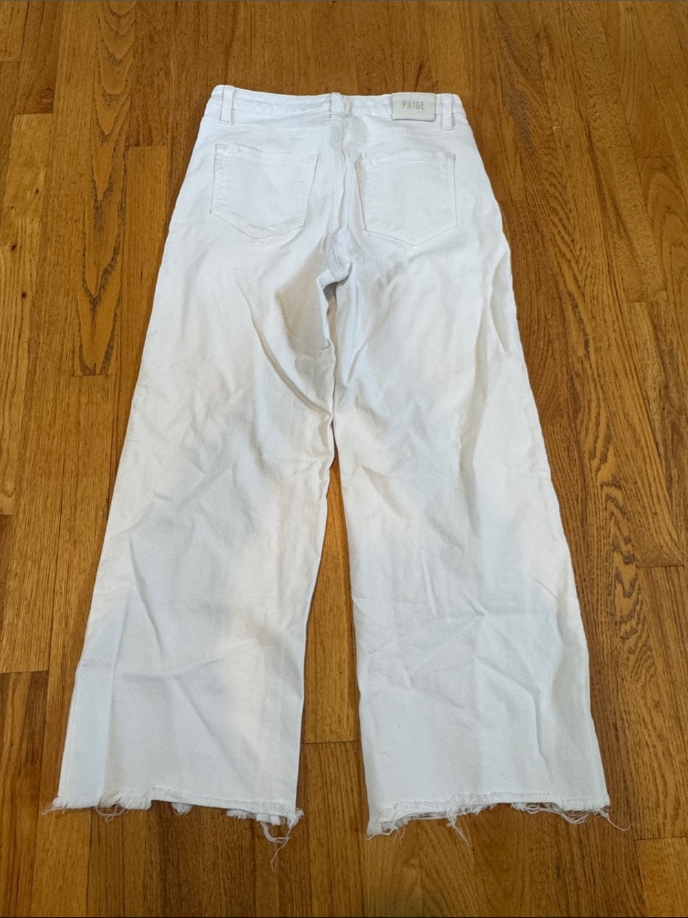 PAIGE White Wide Leg Jeans with Raw Hem Women’s 28 - Picture 5 of 5